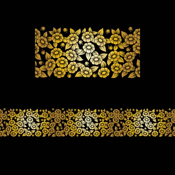 Elemento floral cheio de ouro sem costura — Vetor de Stock