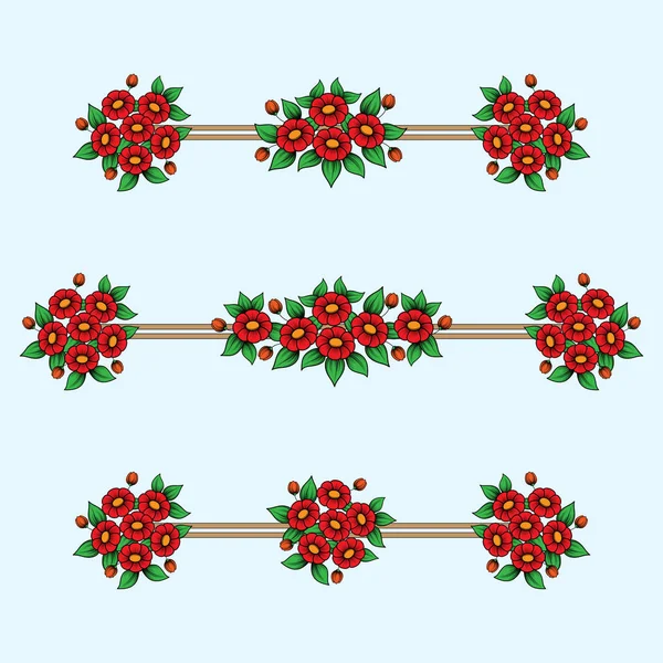 Daisy bloemen rood lineaire patronen — Stockvector