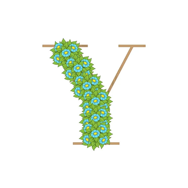 Houten bladeren letter Y — Stockvector