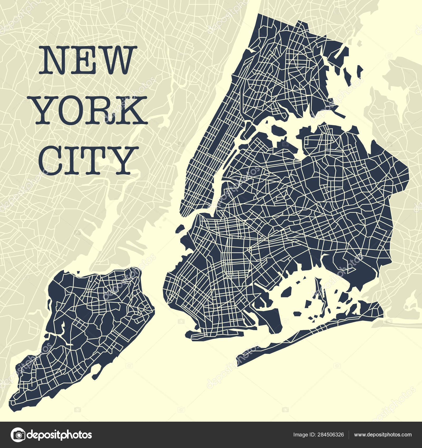 노란색과 파란색 Ny 지도 스톡 벡터 - ©longquattro 284506326, image size:1600x1700