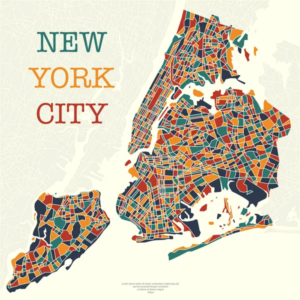 Karte von New York in vier Farben — Stockvektor