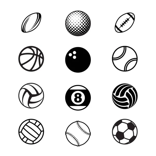 Black sport balls set silhouettes — Stock Vector