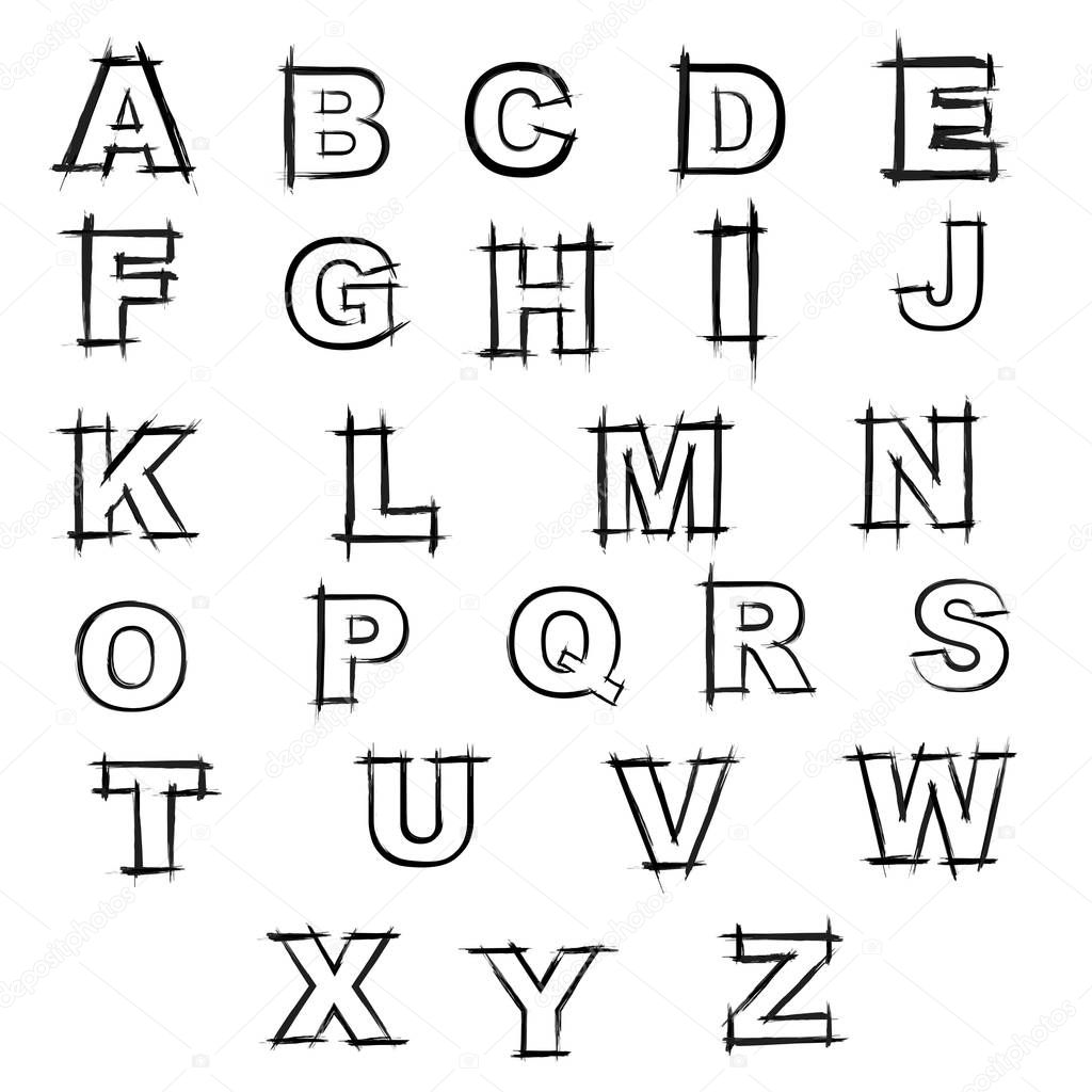 Text grunge outline alphabet letters