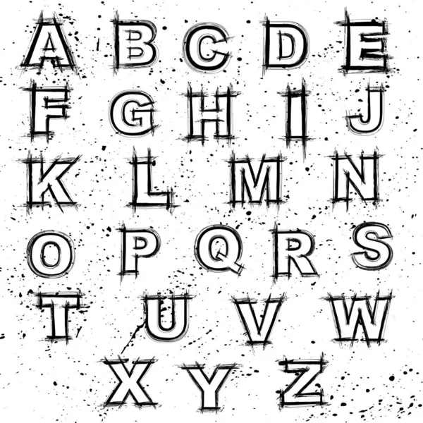Text Grunge Outline Englisches Alphabet — Stockvektor