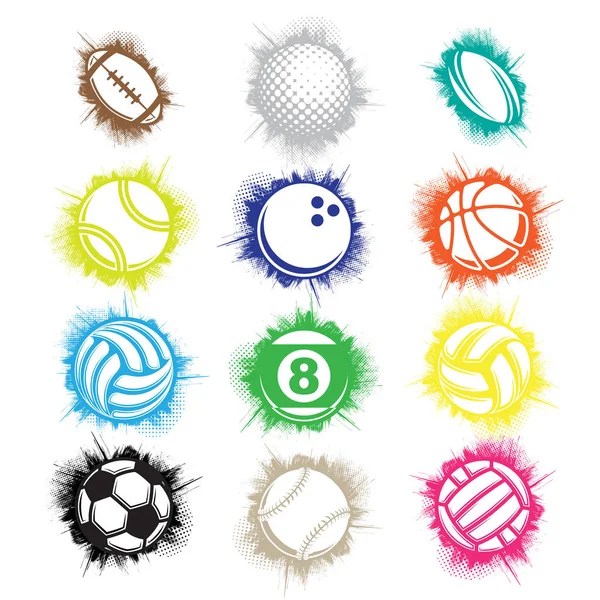 Boules de sport couleur ensemble de grunge — Image vectorielle