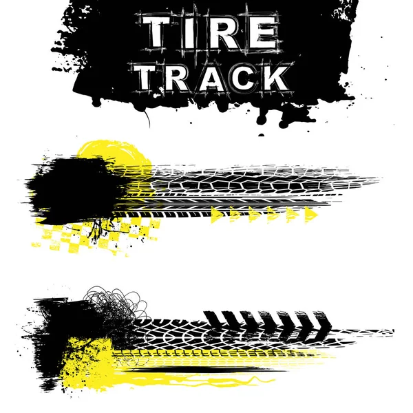Juego de neumáticos grunge negro y amarillo — Vector de stock