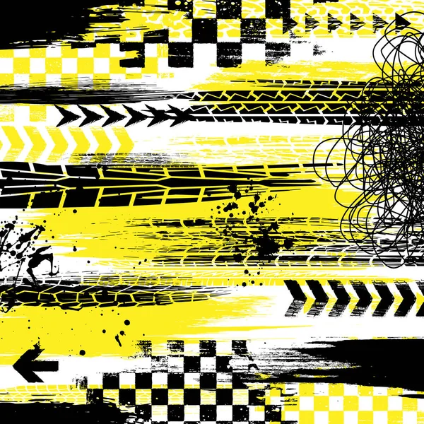 Grunge žlutá a černá pozadí pneumatik — Stockový vektor