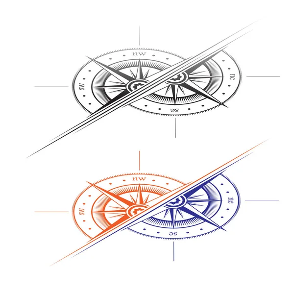 Windrose dos mitades símbolos conjunto — Vector de stock