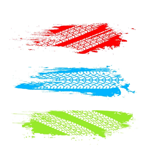 Ensemble de traces de pneus brosse couleur — Image vectorielle