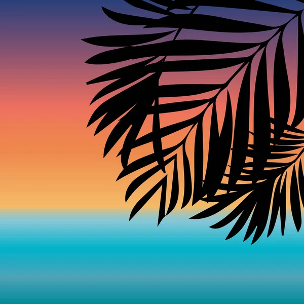 叶子棕榈剪影自然背景 — 图库矢量图片
