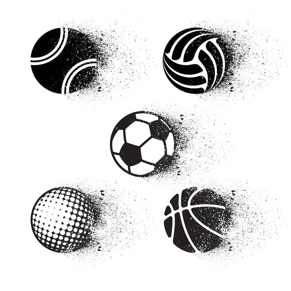 Grunge bolas de deporte negro conjunto — Vector de stock