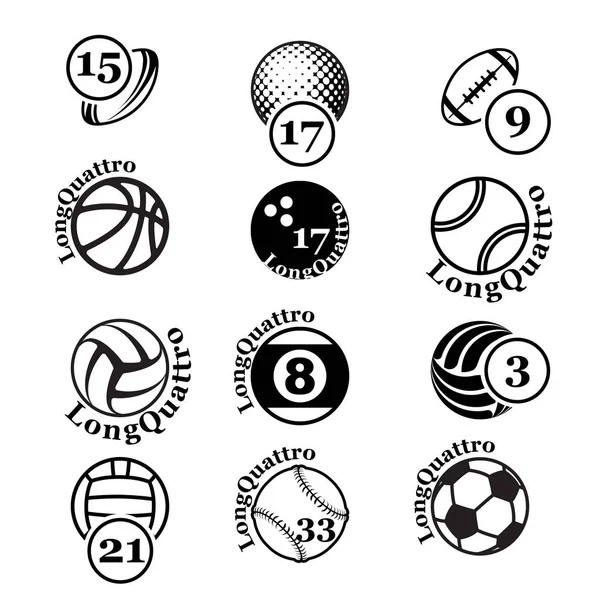Negro bolas de deporte conjunto siluetas — Vector de stock