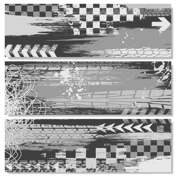 Grunge gris banners de neumáticos conjunto — Archivo Imágenes Vectoriales