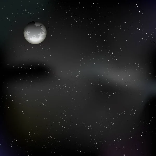 Cielo nocturno con luna y estrellas — Vector de stock