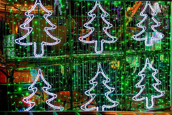 Kerstboom Gemaakt Van Lichten Kerstversiering Selectieve Aandacht — Stockfoto