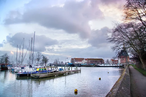 Vista Porto Iate Noite Hoorn Países Baixos — Fotografia de Stock