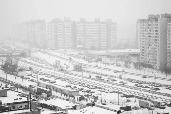 Wohngebiet Mit Schnee Bedeckt Einem Kalten Wintertag Selektiver Fokus — Stockfoto