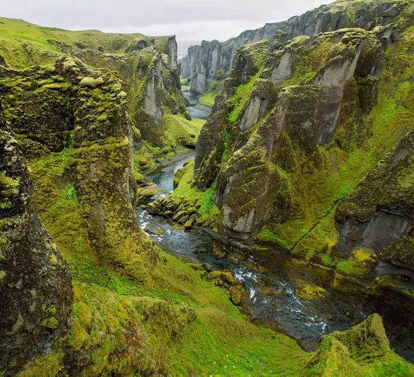 Каньон Ведущий Исландским Водопадам Каньон Речными Высокими Скалами Лицензионные Стоковые Фото
