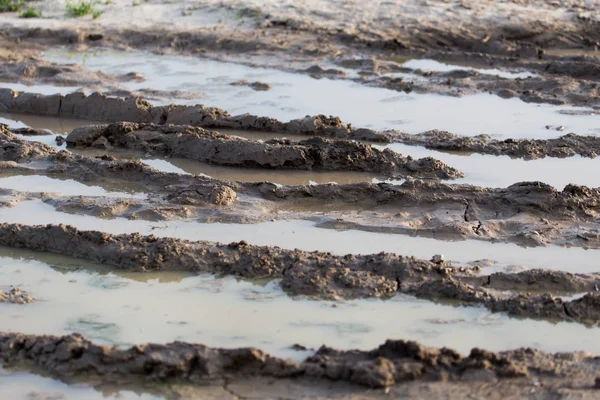 Poça de lama em uma estrada de terra — Fotografia de Stock