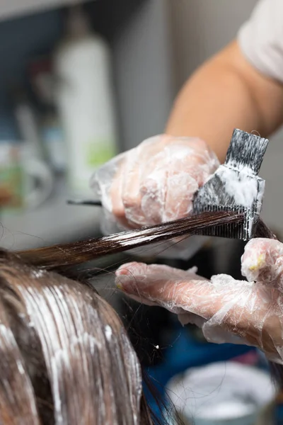 Раскраска волос в салоне красоты — стоковое фото