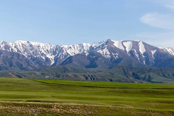 Tien Shan-bergens snöiga toppar. Kazakstan — Stockfoto