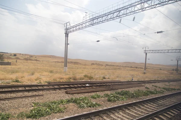 Spoorwegen in de steppe van Kazachstan — Stockfoto