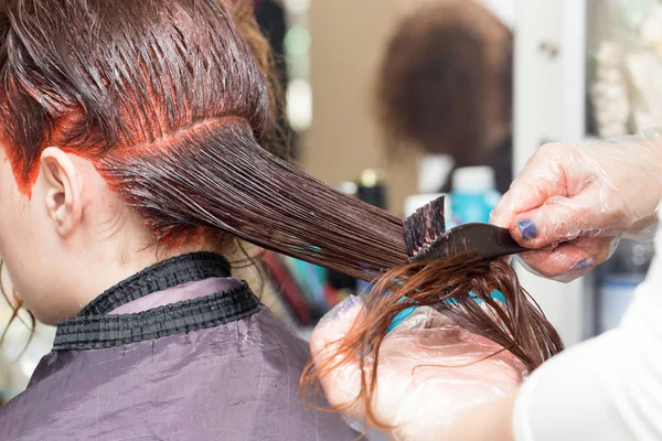 Coloração do cabelo em um salão de beleza — Fotografia de Stock