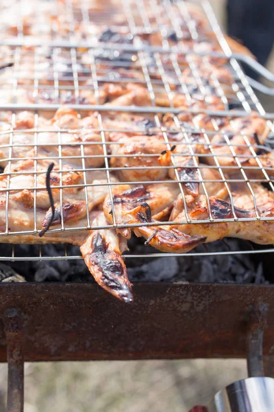 Meat on the grill in the open air — Stock Photo, Image