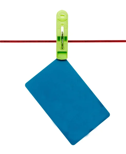 Plastic card on a rope on a white background — Stock Photo, Image