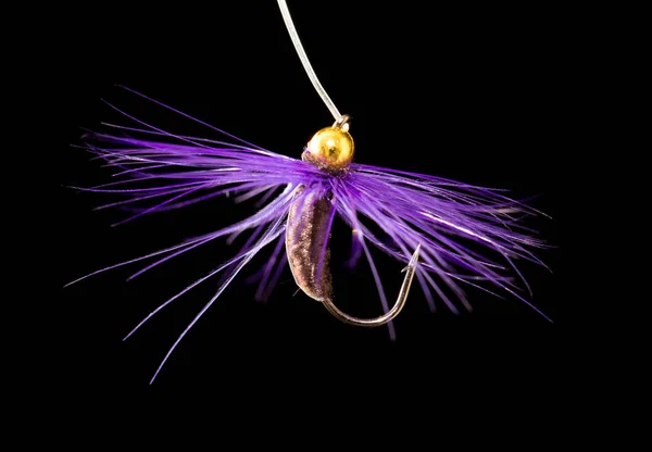 Fly to catch fish on a black background — Stock Photo, Image