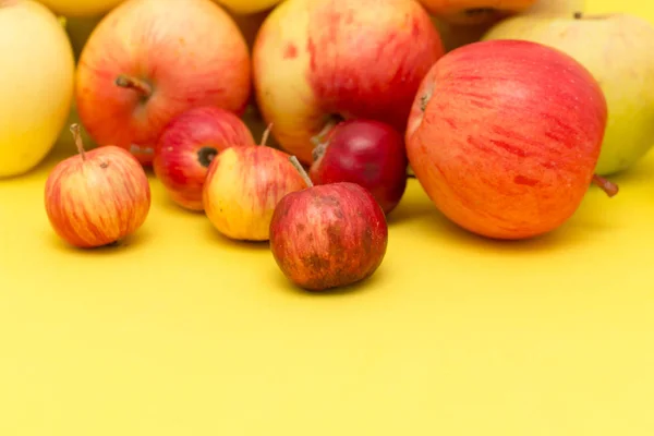 Érett alma, sárga háttérrel — Stock Fotó