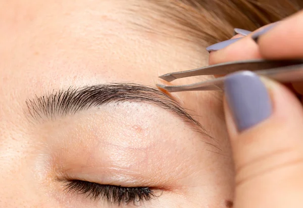 Grooming the eyebrows in a beauty salon — Stock Photo, Image
