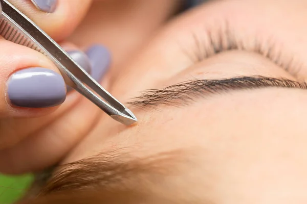 Grooming the eyebrows in a beauty salon — Stock Photo, Image