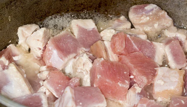 Fleisch in der Pfanne gebraten — Stockfoto