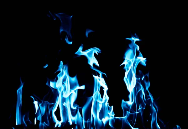 Feu de flamme bleu sur fond noir — Photo