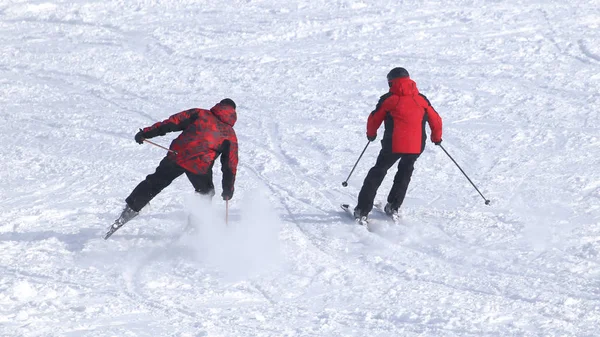 Люди катаются на лыжах в снегу зимой — стоковое фото