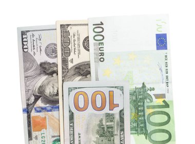 Euro ve dolar beyaz zemin üzerine