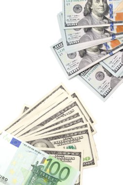 Euro ve dolar beyaz zemin üzerine