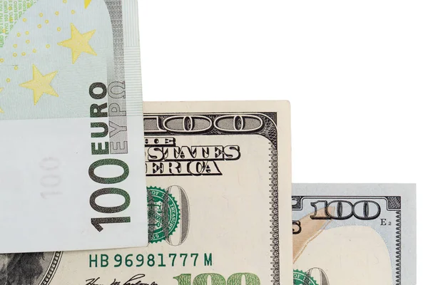 欧元和美元在白色背景上 — Φωτογραφία Αρχείου