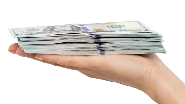 Dollars in hand on a white background — Stock Photo, Image