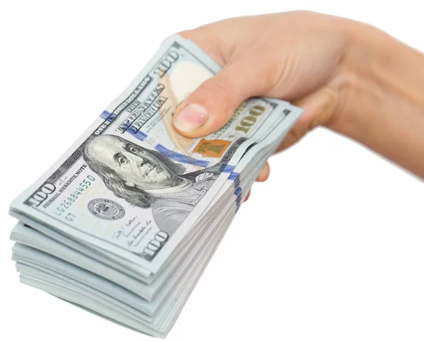 Dollars in hand on a white background — Stock Photo, Image