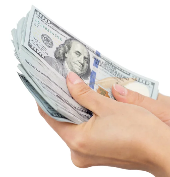 Dollar in der Hand auf weißem Hintergrund — Stockfoto