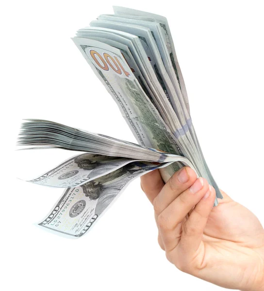 Dollars in hand on a white background — Stock Photo, Image