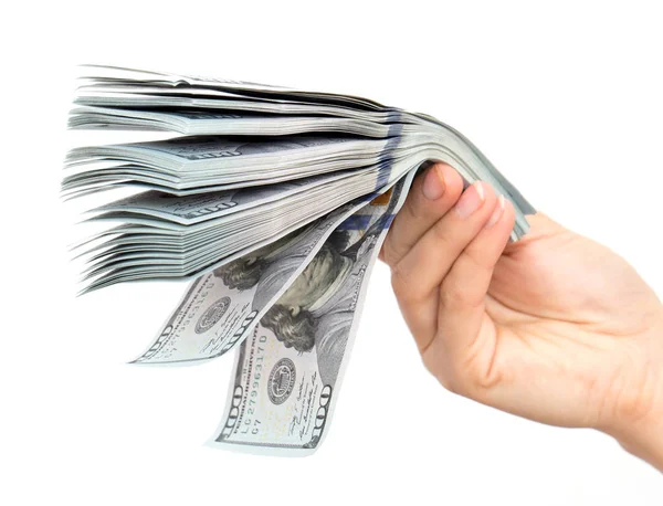 Dollars in hand on a white background — Stock Photo, Image