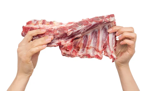Fresh meat in hand on a white background — Stock Photo, Image