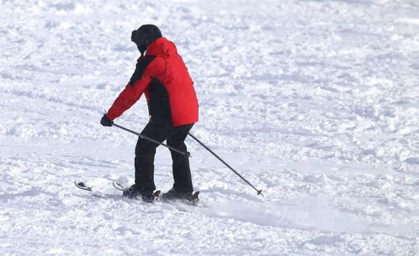 Люди катаються на лижах на снігу взимку — стокове фото