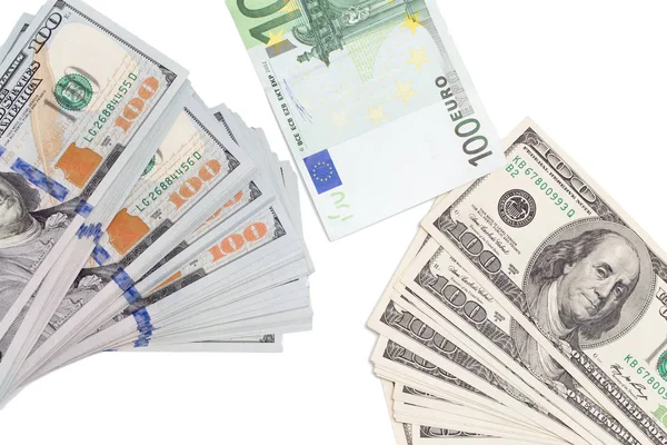 Euro e dólar sobre um fundo branco — Fotografia de Stock
