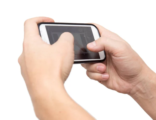 Phone in his hand on a white background — Stock Photo, Image