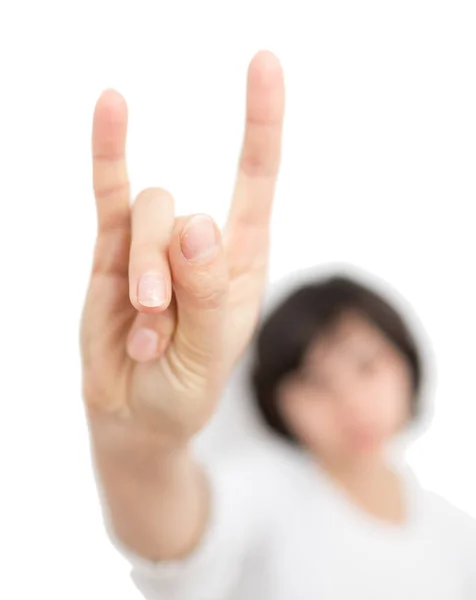 Girl showing thumbs up rock — Stock Photo, Image