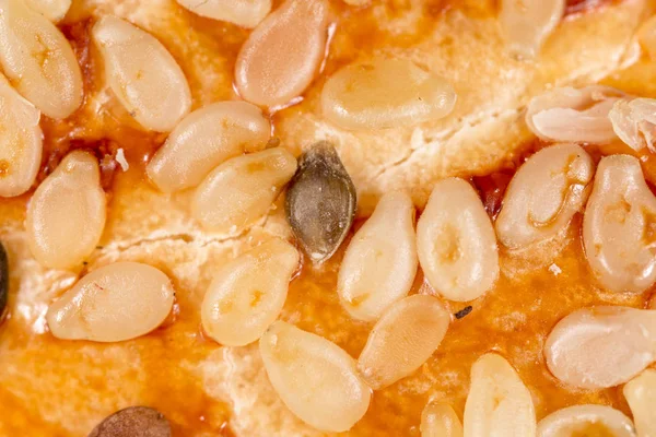 Sesamzaadjes op brood. Macro — Stockfoto